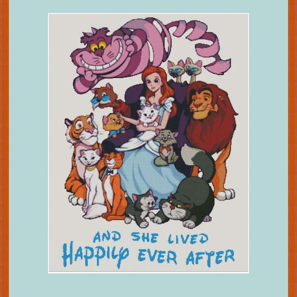 Crazy Cat lady - PDF . Counted cross stitch pattern . Digital Design . Instant download . Princess . Princess . Happy Ever After