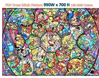 Beloved characters  - PDF . Counted Cross Stitch Pattern . 990wX700h . 120 Colors . Digital design . Instant download . Heroes .