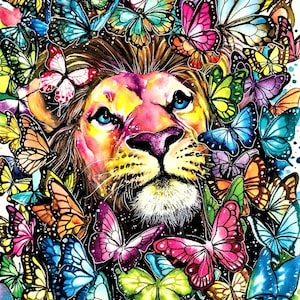 Löwe - PDF. Zählmuster . Aquarell . Digitales Design. Sofortiger Download. DYI Schaubild