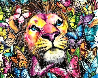 Lion - PDF . Counted Cross Stitch Pattern . Watercolor . Digital Design . Instant Download . DYI Chart