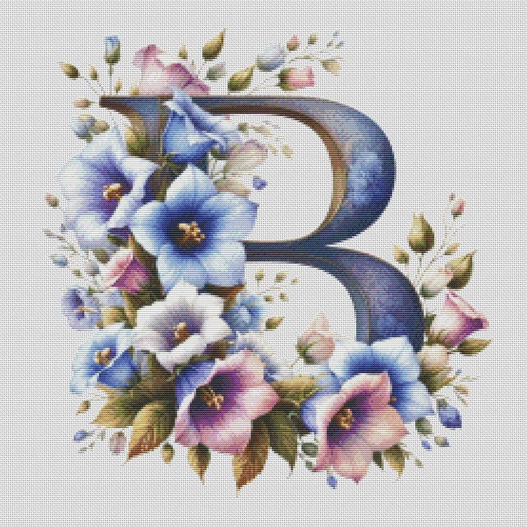 Letter B With Bellflowers - PDF . Counted Cross Stitch Pattern ...
