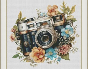 Camera - PDF . Counted cross stitch pattern . Photo . Digital design . DIY chart . Pattern Keeper friendly . Photography . Photographer