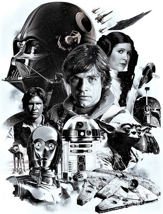 Star Wars . PDF . Counted Cross Stitch  pattern . Digital Design . Instant download . black and white .  anniversary
