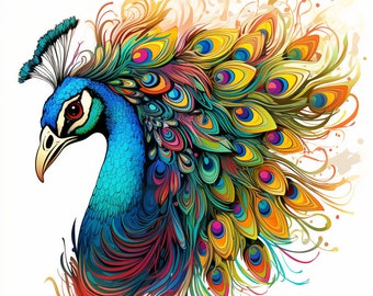 Peacock - PDF . Counted cross stitch pattern . Digital design . Instant download . DYI chart . Watercolor . Colorful . Pattern Keeper