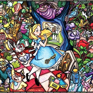 Alice in Wonderland . PDF . Counted Cross stitch . Pattern . Digital Design . Instant download . Stained glass . Alice