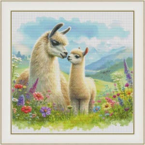 Mama Llama - PDF . Counted cross stitch pattern . Digital design . Instant download . Cute Baby Llama . Family . Motherhood . Mother
