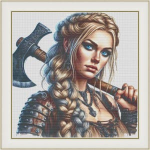 Korsstygnsmönster för vikingakvinna - Akvarell, Stark kvinna (PDF)