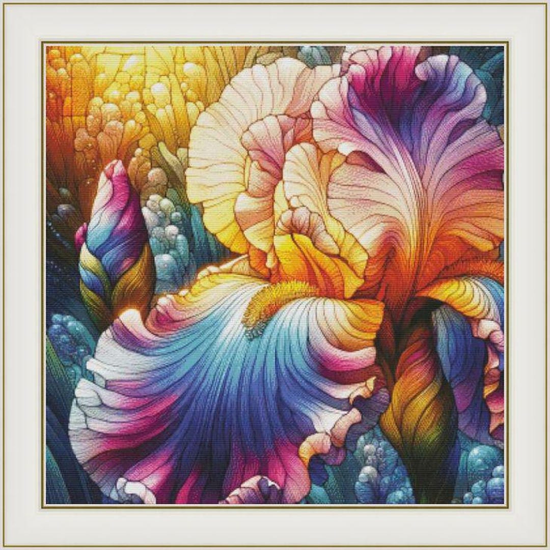 Stained Glass Iris - PDF . Counted Cross Stitch Pattern . Digital ...