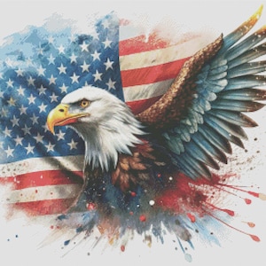 Amerikanische Flagge - PDF . Kreuzstichmuster . Digitales Design . Unabhängigkeitstag . 4.Juli Adler . Bastelbogen . Sofortiger Download