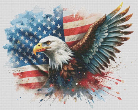 American Flag - PDF . Counted Cross stitch pattern . Digital design . Independence day . 4thofJuly . Eagle . DIY chart . Instant download
