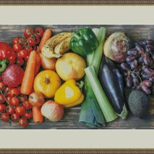 Fruit & Veggies . PDF . Counted cross stitch pattern . Digital design . Instant download . Kitchen art . DIY Chart . Pattern keeper friendly