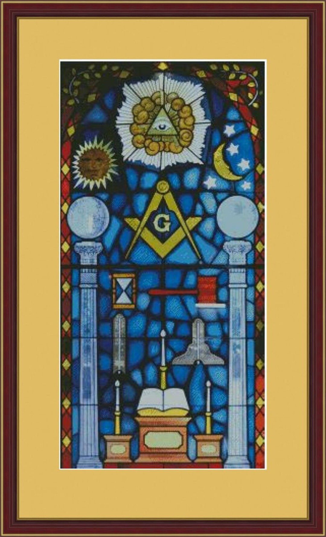 Freemason ステンドグラス Masonic Stained Glass - PDF . Counted Cross Stitch Pattern