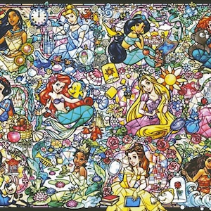 12 princesses - PDF . Counted cross stitch pattern/chart . Stained glass . Ariel . Jasmine . Tiana . Rapunzel . Belle . Aurora . Mulan .