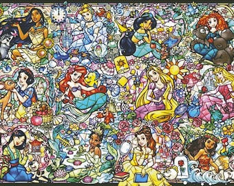 12 Prinzessinnen - PDF Kreuzstichvorlage gezählt. Glasmalerei. Ariel. Jasmin. Tiana. Rapunzel. Schön. Aurora . Mulan.
