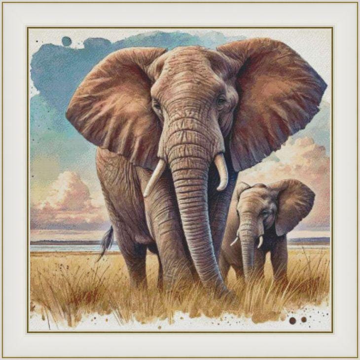 Mama Elephant - PDF . Counted cross stitch pattern . Digital design . Instant download . DIY chart . Family . African elephant. Watercolor