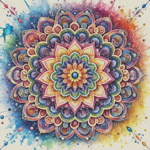 Mandala - PDF . Counted cross stitch pattern . Digital design . Instant download . DIY chart . Watercolor mandala . Complex 130 colors chart
