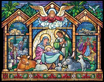 Nativity 2 versions . Christmas - PDF . Counted cross stitch pattern . digital design . Instant download. Stained Glass . Holy Night