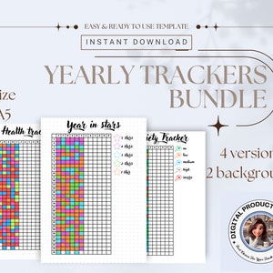 Jährliches Tracker-Bullet-Journal-Bundle – DRUCKBARE Journalseiten – Zwölf-Monats-Bullet-Journal-Seiten – DRUCKBARE Titelseiten – Vorteilspaket