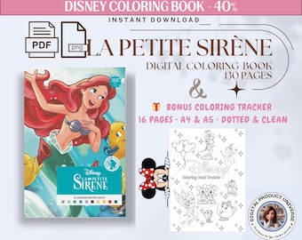 La Petite Sirène Disney Princess Adult Coloring Book | Mystery Color by Number | Printable PDF | Instant Digital Download