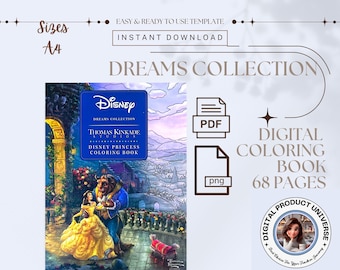 ディズニー・ドリームズ・コレクション デジタル塗り絵 | 大人のためのミステリー塗り絵 | 印刷可能なPDF/PNG | 心を落ち着かせ集中できる塗り絵