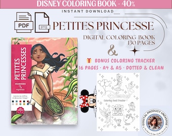 Petites Princesse Disney Mystery Color by Number Adult Coloring Book Printable PDF | Digital Download | Bonus Coloring Tracker (A4 and A5)
