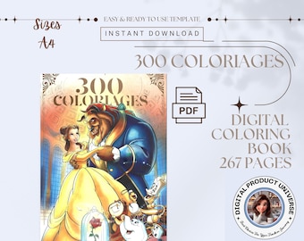 ディズニー 300 数字で色を塗るデジタルぬりえ | 大人向けミステリーぬりえ | 印刷可能なPDF PNG | 落ち着いた集中ぬりえ