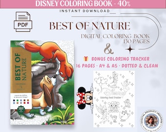 Libro da colorare per adulti Disney Best of Nature | Mistero da colorare in base ai numeri in PDF | Pagine da colorare digitali | Bonus Coloring Tracker