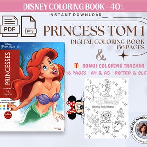 Princess Tom 1 Mystery Color by Number Coloring Book Printable PDF | 130 Pages | Digital Download | Bonus Coloring Tracker 16 Pages