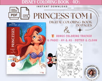 Princess Tom 1 Mystery Color by Number Coloring Book Printable PDF | 130 Pages | Digital Download | Bonus Coloring Tracker 16 Pages