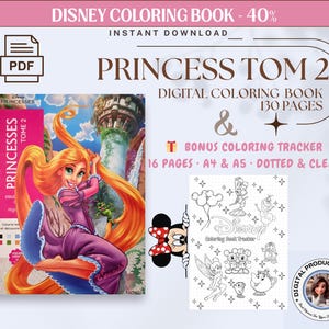 Princess Tom 2 Mystery Color by Number Coloring Book Printable PDF | 130 Pages | Digital Download | Bonus Coloring Tracker 16 Pages