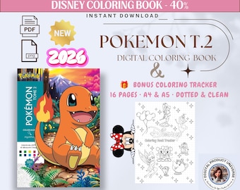 Peut inclure: Un ensemble de livres de coloriage numériques comprenant une couverture Pokemon Tome 2 avec Salamèche, un suivi de coloriage Disney avec Minnie Mouse, et des icônes PDF et PNG. Texte : Disney Coloring Book, Pokemon T.2, 16 Pages A4 & A5.
