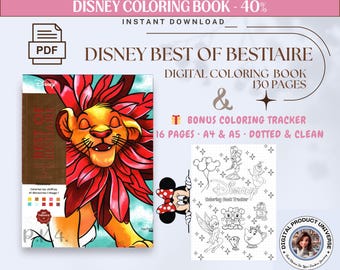 Libro da colorare per adulti Disney Best of Bestiaire per iPad | Mistero da colorare in base ai numeri in PDF | Pagine da colorare digitali | Bonus Coloring Tracker