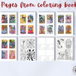 Puede incluir: Una colecci&oacute;n de p&aacute;ginas de libros para colorear con el personaje Stitch de la pel&iacute;cula de Disney Lilo & Stitch. Las p&aacute;ginas incluyen ilustraciones en color y en blanco y negro, con el texto "Pages from coloring book" en la parte superior.
