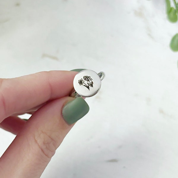 Birth flower ring|Sterling silver|Flower Ring|Gift for her|Anniversary gift|Valentines day gift|Baby gift|Birth flowers|Round ring|Ring