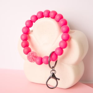 Pulsera de neón/Pulsera rosa fuerte/Silicona/Pulseras/Llavero/Silicona/Pulsera brillante/Pulsera linda/Llaves/Regalo para ella/Pulsera billetera/Neón