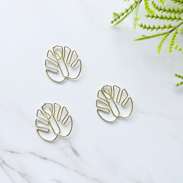 Gold Monstera Leaf Paper Clips|Page marker|Gold Tropical Leaf Paper Clips|Planner clip|Leaf Shaped Paper Clips|Gold Monstera Planner Clips