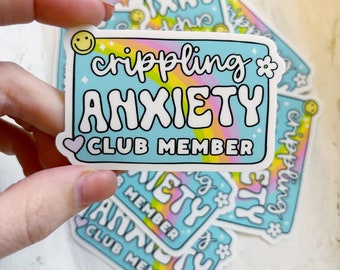 Crippling anxiety club member sticker|Anxiety sticker|Retro sticker|Snarky sticker|Gift for her|Kindle sticker|waterbottle sticker|Funny