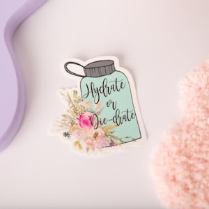Hydrate or diedrate sticker|funny sticker|Waterproof stickers|Car sticker|Water bottle sticker|Laptop sticker|weatherproof|floral sticker