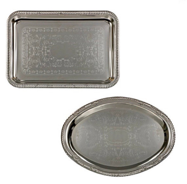 Nickel Plated Etched Serving Trays Rectangle Oval Metal Trays Etsy