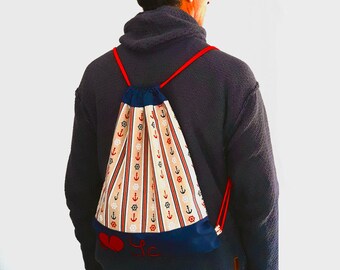 Personalized Drawstring Backpack Nautical Beach Bag Drawstring Bag Cotton Fabric Bag Daddy and Me Canvas Backpack Men Personalized Family