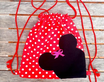 Kids drawstring bag Mouse bag toddler Toddler backpack with lining Red fabric drawsting bag with pocket Beach bag kids Childrens gift bags