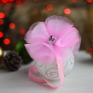 Pink nylon headband Flower headband or tiara Sweet baby headband or bow Baby hair accessories Christmas gift nursery Photo prop baby girl