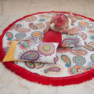 Rot zahlende Matte Moderne Babyzimmer Dekor Kinder teppich mit Fransen Gepolsterte Matte Geschenk Baby Prinzen Boden Kinder Spielmatte Kissen Paisley Print Decke