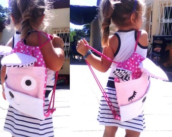 Pink Bag Girl Drawstring Bag Animal Backpack Cute Bag Kids Dance Bag 2 Pockets Backpack Cute Toddler Gift Large Fabric Cotton Bag Toddle