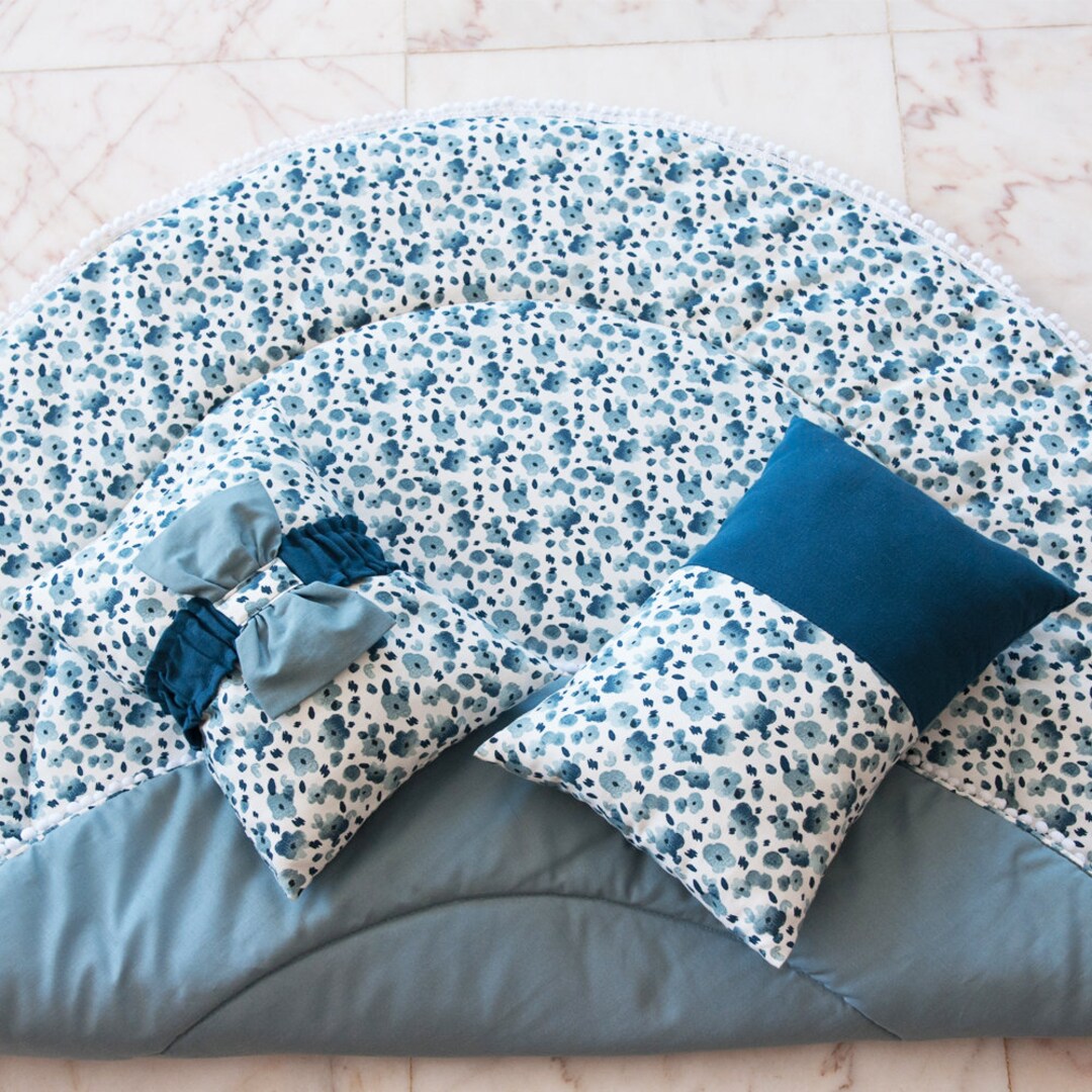 Nursery Rug Floral Baby Blanket Floor Round Kids Play Mat Cotton