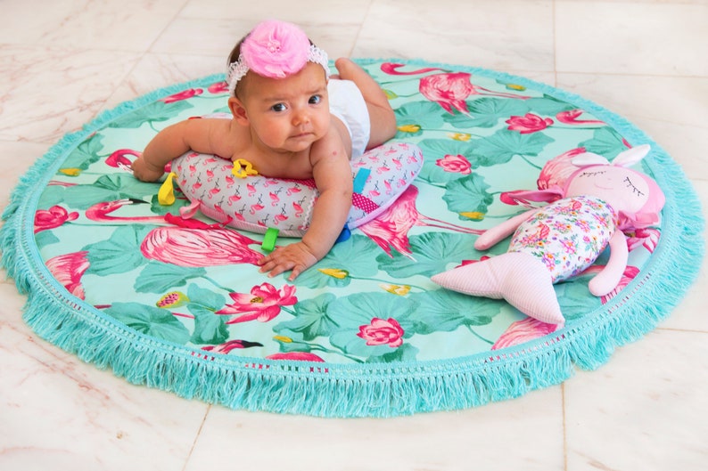 Playing Mat XL Padded Mat Large Baby Mat Playmat Kids Flamingo Print
