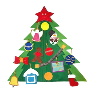 Handmade Christmas tree set Felt game toddler Pretend play Christmas gift for kids Felt Christmas tree ornaments Play room decor kids