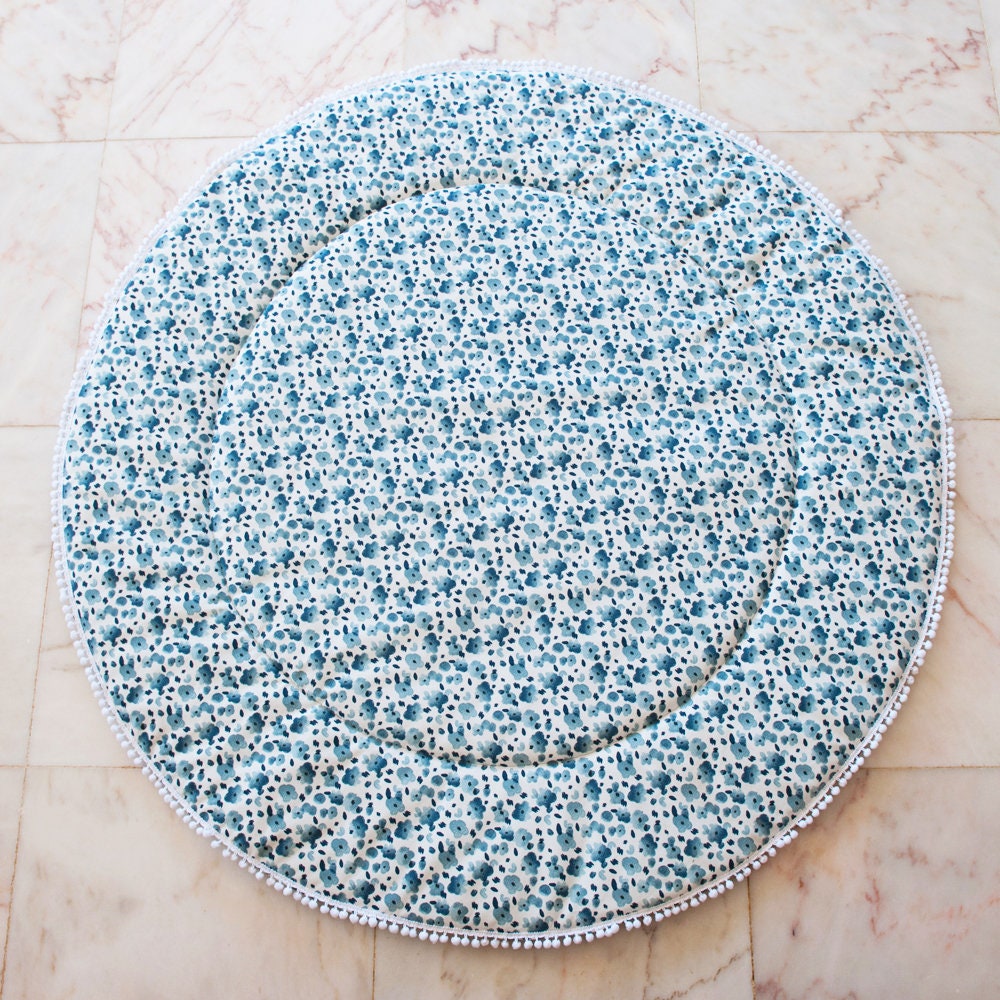 Nursery Rug Floral Baby Blanket Floor Round Kids Play Mat Cotton