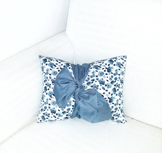 Grey bow pillow Decorative cotton Girls Pillow, Nursery Throw Pillow