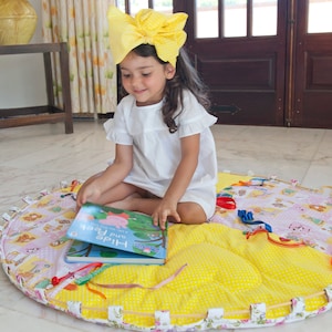 Yellow playing mat for girl Tummy time mat kids Double-sided playmat Floor mat toddler Baptism gift for girl Play mat Kids play room decor